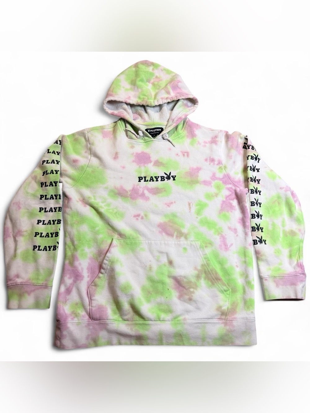 PLAYBOY Tie-Dye Hoodie in Pink & Light Green